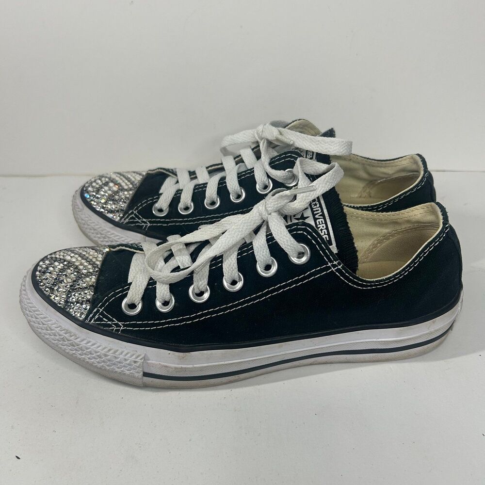 Converse Chuck Taylor All Star Low Top Black Rhinestone Toe Sneakers Men 5 Women - Picture 2 of 8